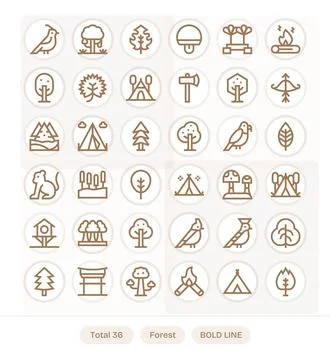 Forest Vector Icon Repository containing 36 Bold Line Retina Ready Pixel Op.. Stock Illustration