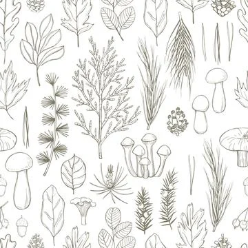 Forest vector seamless pattern with leaves Stock Illustration