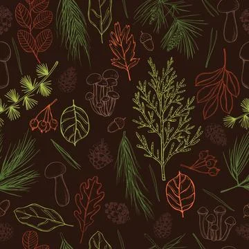 Forest vector seamless pattern. Sketch  illustration. Illustrazione stock