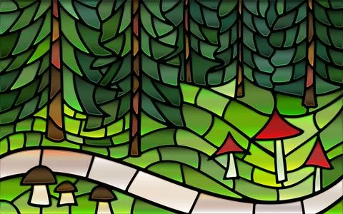 Forest vector stained-glass background Stock Illustration