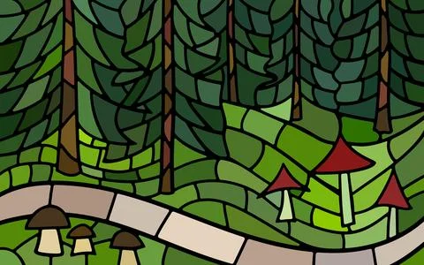 Forest vector stained-glass background Stock Illustration