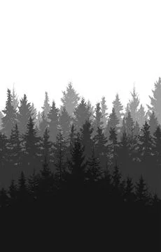 Forest vertical background, beautiful landscape wallpaper. Silhouettes Ilustração Stock