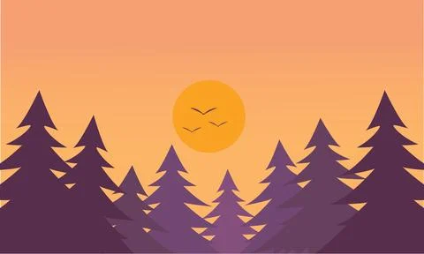 Forest view in the evening. Stock Illustration