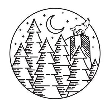 Forest view line illustration vector hand drawn Stock Illustration