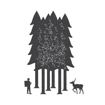 Forest wanderer and deer 스톡 일러스트