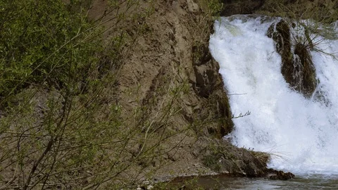 Forest waterfall in slow motion panoramic shot Stock Footage 90579270