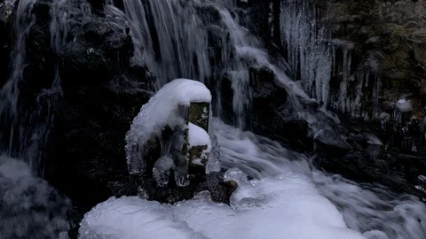 Forest waterfall in winter Stock Footage 110739688