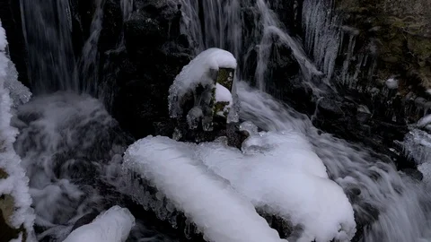 Forest waterfall in winter Stock Footage 110739980