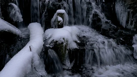 Forest waterfall in winter Stock Footage 110741677