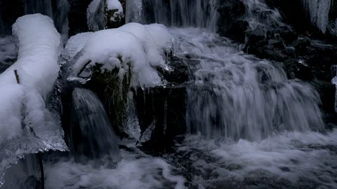 Forest waterfall in winter Stock Footage 110778317
