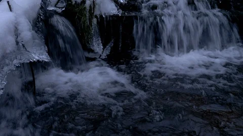 Forest waterfall in winter Stock Footage 110780028