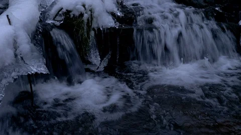 Forest waterfall in winter Stock Footage 110782282