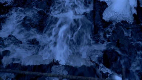 Forest waterfall in winter Stock Footage 110782336