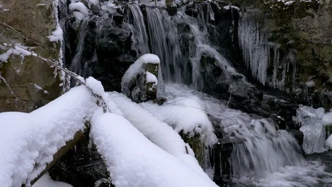 Forest waterfall in winter Stock Footage 111374847