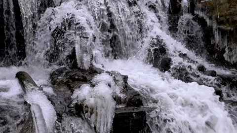Forest waterfall in winter Video stock 115789977
