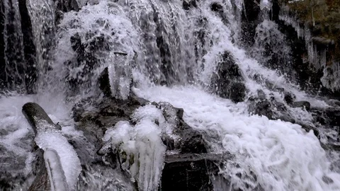 Forest waterfall in winter Stock Footage 115790501