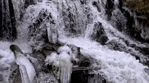 Forest waterfall in winter Stock Footage 115790981