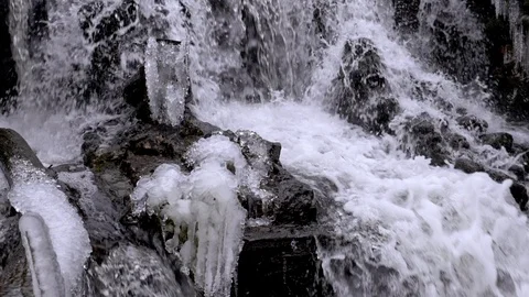 Forest waterfall in winter Stock Footage 115791390