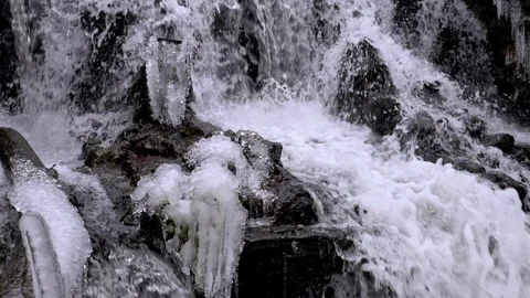 Forest waterfall in winter Stock Footage 115792294