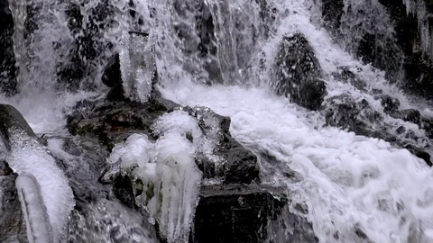 Forest waterfall in winter Stock Footage 115793638