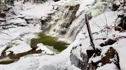Forest waterfall in winter Stock Photos