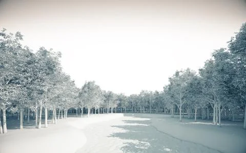 Forest white on white background, 3d Illustration Illustration