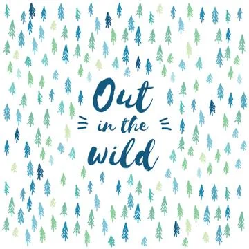 Forest wilderness hand drawn trees vector background. Nature concept with Stock Illustration