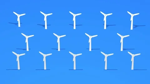 Forest of wind turbines in isometric view, eco animation Stock Footage 126143877