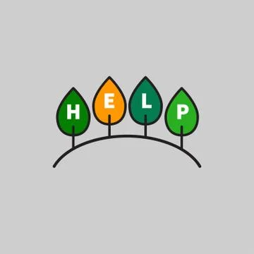 Forest with word help on trees, park, reserve. Vector illustration Ilustración de archivo
