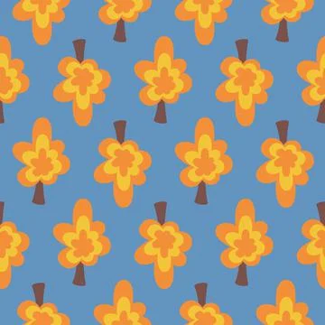 Forest yellow trees on a blue background. Seamless pattern simple childish de Stock Illustration