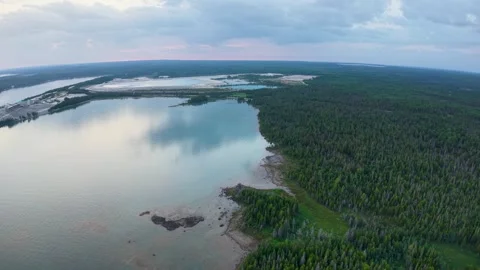 Forested Bay Near Upper Peninsula Quarry Stock Footage 346690924