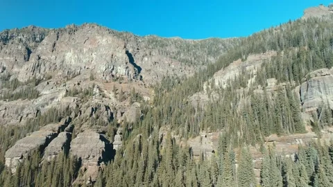 Forested cliffs pan left Stock Footage