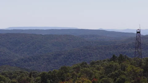 Forested Hills And Devil's Knob Fire Tower In The Ozark National Forest Stock Footage 328071351