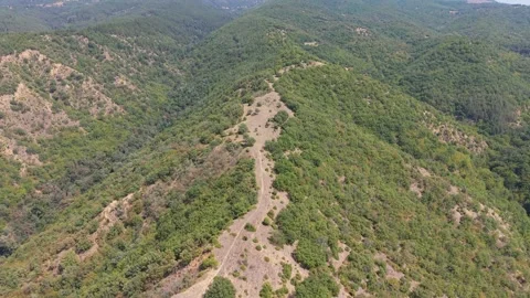 Forested Mountain Ridge and Hiking Trail at Stob Pyramids, Bulgaria Stock Footage 343365837