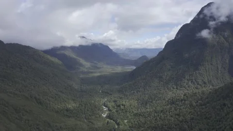 Forested Mountain wilderness aerial view 3 in Pumalin National Park, Chile Stock Footage 209175325