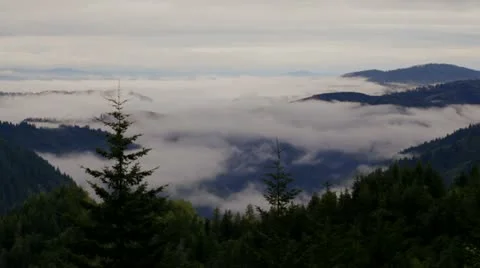 Forested Mountains w/ fog &amp; cloud Timelapse Stock Footage 10837507
