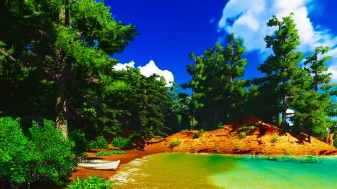 Forested shore over ocean Stock Illustration