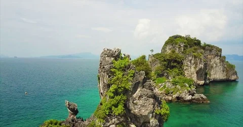 Forested Thai Limestone Islets over Turquoise Sea Видео 71302343