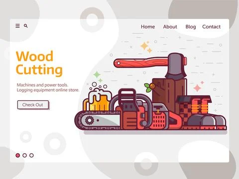 Forestry and Logging Web Banner in Line Art Stock Illustration