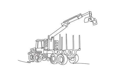 Forestry harvester or logging forwarder. Articulated crane Stockillustratie