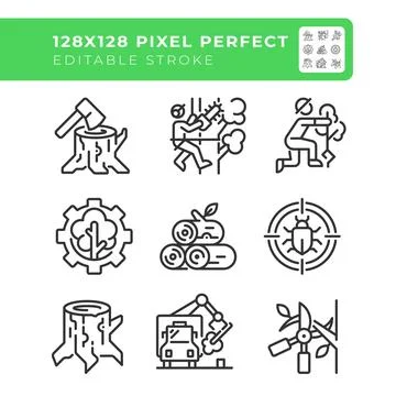 Forestry industry linear icons set Stock Illustration