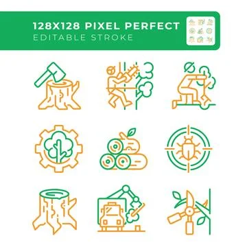 Forestry industry two color line icons set Stock Illustration