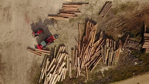 Forestry Land Logging Tractor Mountain Forest Village Rise Drone View Video stock 119889295