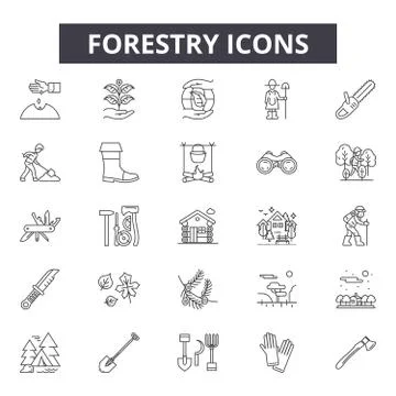 Forestry line icons for web and mobile design. Editable stroke signs. Forestry Stock Illustration