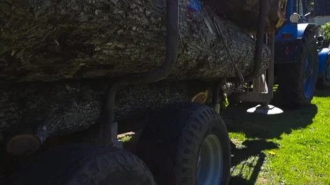 Forestry Log Trailer Loaded With Timber and Tractor in Countryside Stock Footage 336536546