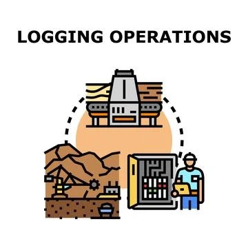 Forestry logging operations processing wood industry concept Stock Illustration