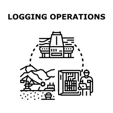 Forestry logging operations processing wood industry concept Stock Illustration