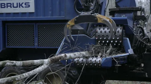 Forestry machine: Chipping machine Stock Footage 64932312