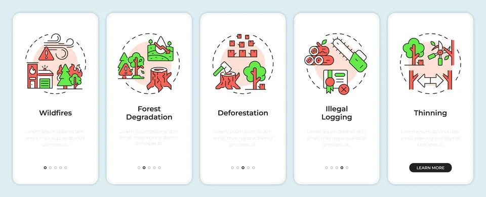 Forestry problems onboarding mobile app screen Illustrazione stock