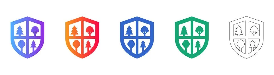 Forestry Shield Emblem Icon Set Stock Illustration